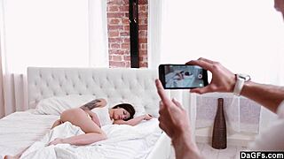 early morning brunette teen wakes to bent over blowjob then rides cowgirl doggystyle swallows cum