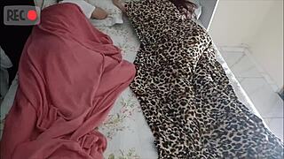 old perv tricks young visitor into bed sharing handjob cumshot