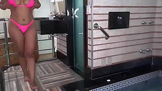 fingers dive into her hairy pussy as she masturbates wildly!