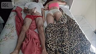 old perv tricks young visitor into bed sharing handjob cumshot