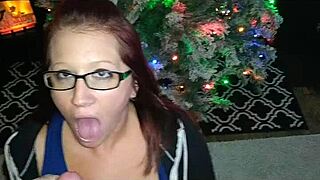 a festive facial cumshot on big tit milf