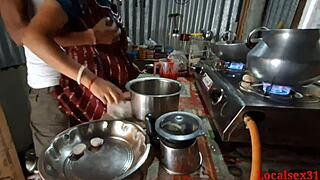 Servant bends young Indian over kitchen counter for hardcore fuck