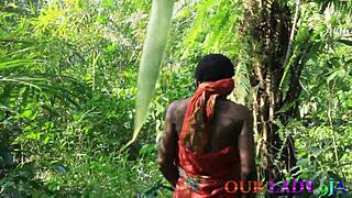 Lucky hunter bends horny hairy ebony over for creampie at african ranch