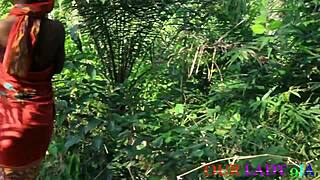 Lucky hunter bends horny hairy ebony over for creampie at african ranch