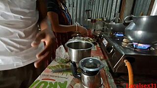 Servant bends young Indian over kitchen counter for hardcore fuck