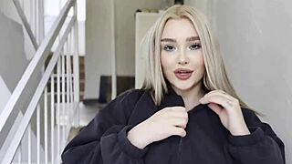 Blonde Big Tits Slut Flashes Juicy Pussy on Street First Date Then Rides Rough