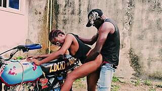 STANDING BIKE FUCK! Petite Biker Gangster Pounds Her In Public Garage!