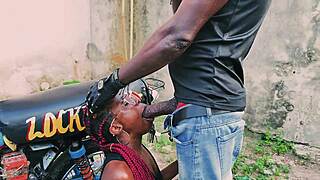 STANDING BIKE FUCK! Petite Biker Gangster Pounds Her In Public Garage!