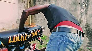 STANDING BIKE FUCK! Petite Biker Gangster Pounds Her In Public Garage!