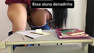 Professor Devours Brazilian Latina Student Pussy Then Tips Cock In Her Tight Asshole During Recess