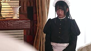 133cm petite asian maid cosplayer masturbates dildo toys narrow ass small waist first time