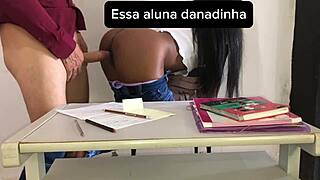 Professor Devours Brazilian Latina Student Pussy Then Tips Cock In Her Tight Asshole During Recess