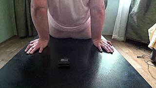 Chubby milf teases with saggy big boobs backstage