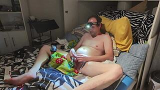 first time drone captures canadian mature stroking big cock solo in bedroom