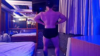 student horny for trainer's cock mid-workout blows him hard