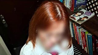 redhead nerd caught sucking cock in school library