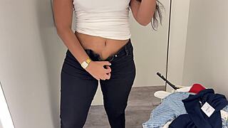 Flaming Hot Brazilian Teen Masturbates Juicy Pussy in Store Fitting Room