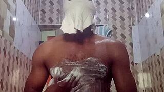 Erotic amateur masturbates naked in steamy bathroom tub