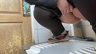 whoa dirty mature bbw milf pees wet pussy in hospital public toilet