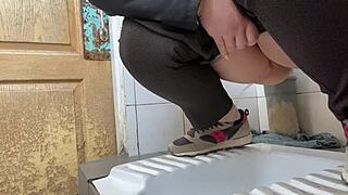 whoa dirty mature bbw milf pees wet pussy in hospital public toilet