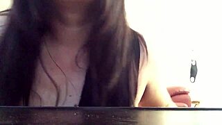 Sexy big ass curvy slut strips naked in living room like total whore