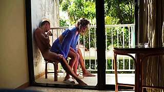 Janitor Pounds Busty College Babe Cowgirl Creampie On Balcony Tight Pussy Finish