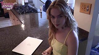 Seth Brogan Pounds Stepdaughter Sage Fox Doggy on Bed Creampie While Wife Waits