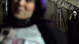 curvy goth latina caught by ghostface for rough halloween street pounding