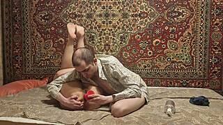 Man Gapes Girl's Anal Hole with Big DILDO