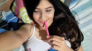 the horny colombian babysitter in miniskirt toys her huge natural tits ass till you cum twice