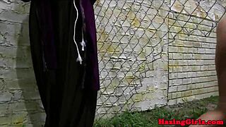 hazing ritual turns wild as college babe licks sorority pussy under outdoor night sky