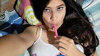 the horny colombian babysitter in miniskirt toys her huge natural tits ass till you cum twice