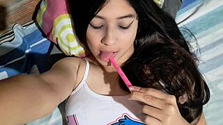 the horny colombian babysitter in miniskirt toys her huge natural tits ass till you cum twice