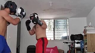 amateur boxer spars in intense training wrestling session