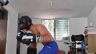 amateur boxer spars in intense training wrestling session