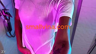 Extra hot petite thai teenager 18+ strips big ass tits in bathroom.