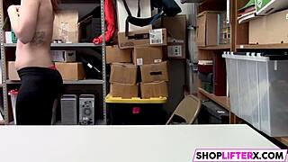 Innocent April Reid steals then gags on burglar's monster cock as punishment in shop