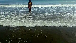 perverted old man takes her juicy pussy on the beach