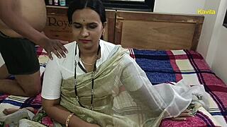 Desi Indian Kavita's hairy pussy pounded hard in saree by Tatya!