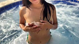 Pool day turns wild with camila mendez deepthroat cowgirl on my huge cock