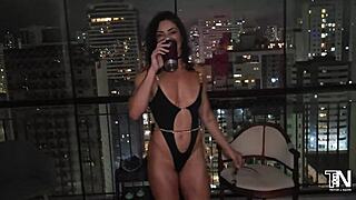 latina bombshell teases in black bodysuit then gets doggystyle wrecked 😈💦