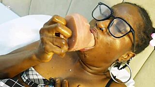 horny ebony teen crams massive dildos deep into her wet pussy craving more