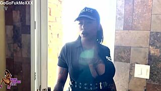 Ebony Milf in Police Cosplay Dances Then Fucks Big Black Cock with Big Tits Bouncing