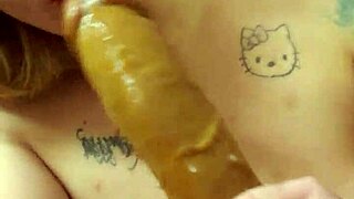 Blonde Milf Fucks Huge Dildo Till Pussy Squirts Monster Toy Action