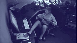 office slut fingers pussy on hidden cam then black boss bangs her