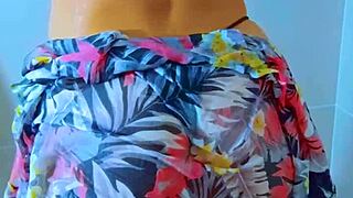 check out this brazilian beauty's wet thong clinging to her ass in steamy shower