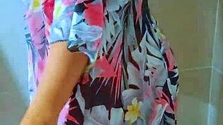 check out this brazilian beauty's wet thong clinging to her ass in steamy shower