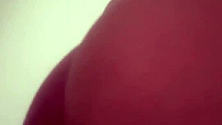 Leather jacket hides curves during blue lingerie twerk tease performance on camera