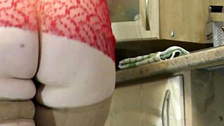 sexy milf frina cooks naked in see-through peignoir flashing big ass pussy boobs nipples