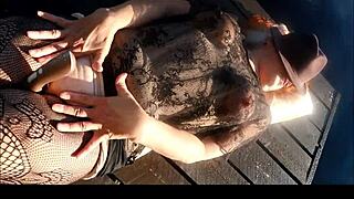 bold sentence case: birgit the horny housewife milf masturbates outdoors with vibrator moaning to real orgasm tweaking her natural tits nipples